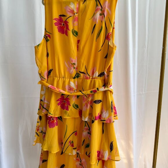 Jessica Howard Women's Plus 24W Yellow dress with pink flowers and layered skirt - Picture 4 of 10